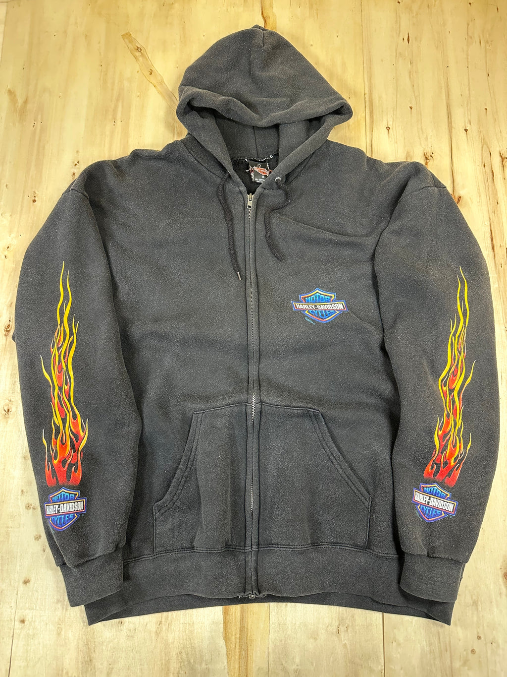 Harley Davidson Zip-Up Jacket Hoodie Flame Sleeve Hits Size XL Biker Motorcycle