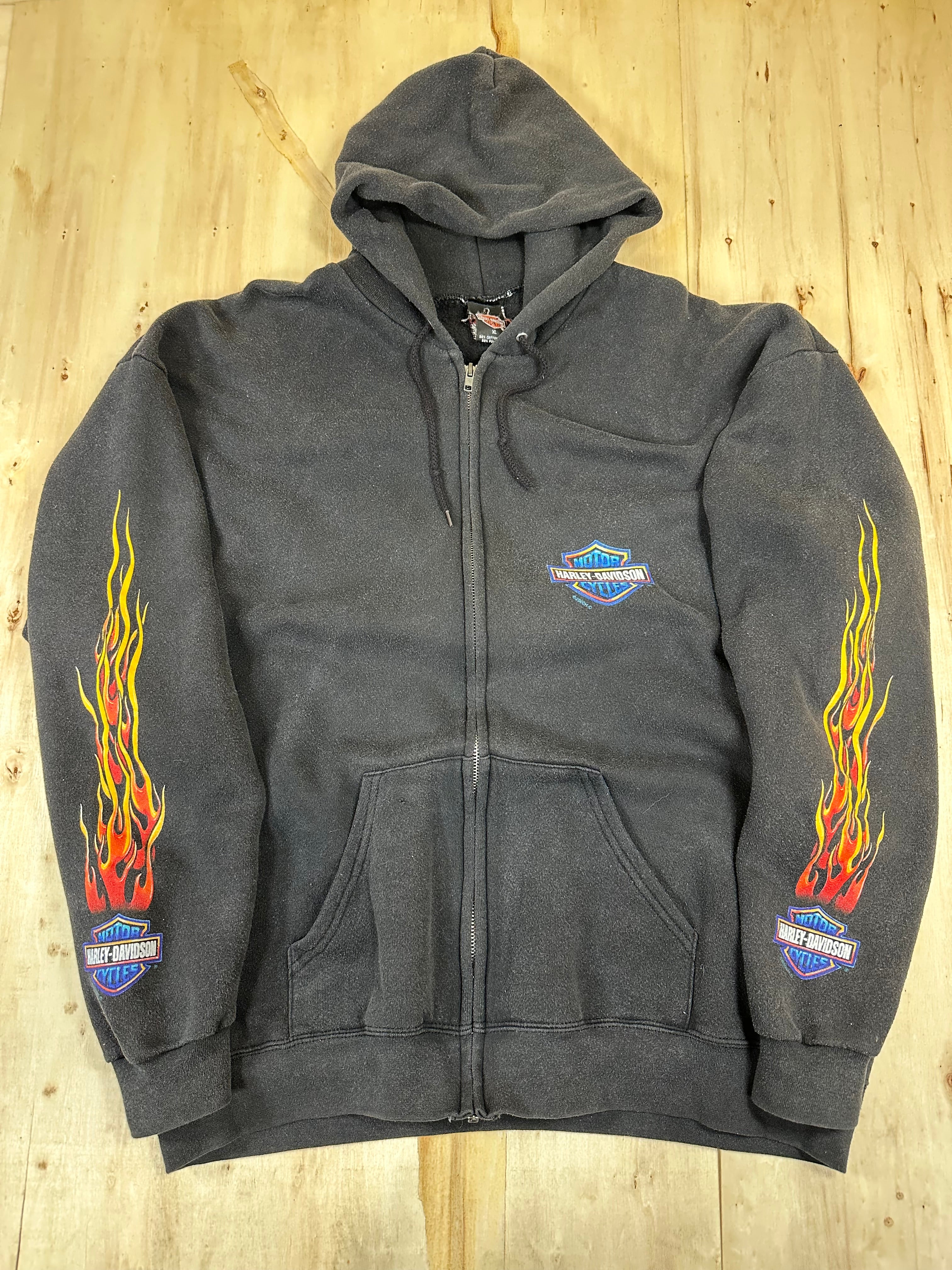 Harley Davidson Zip-Up Jacket Hoodie Flame Sleeve Hits Size XL Biker Motorcycle