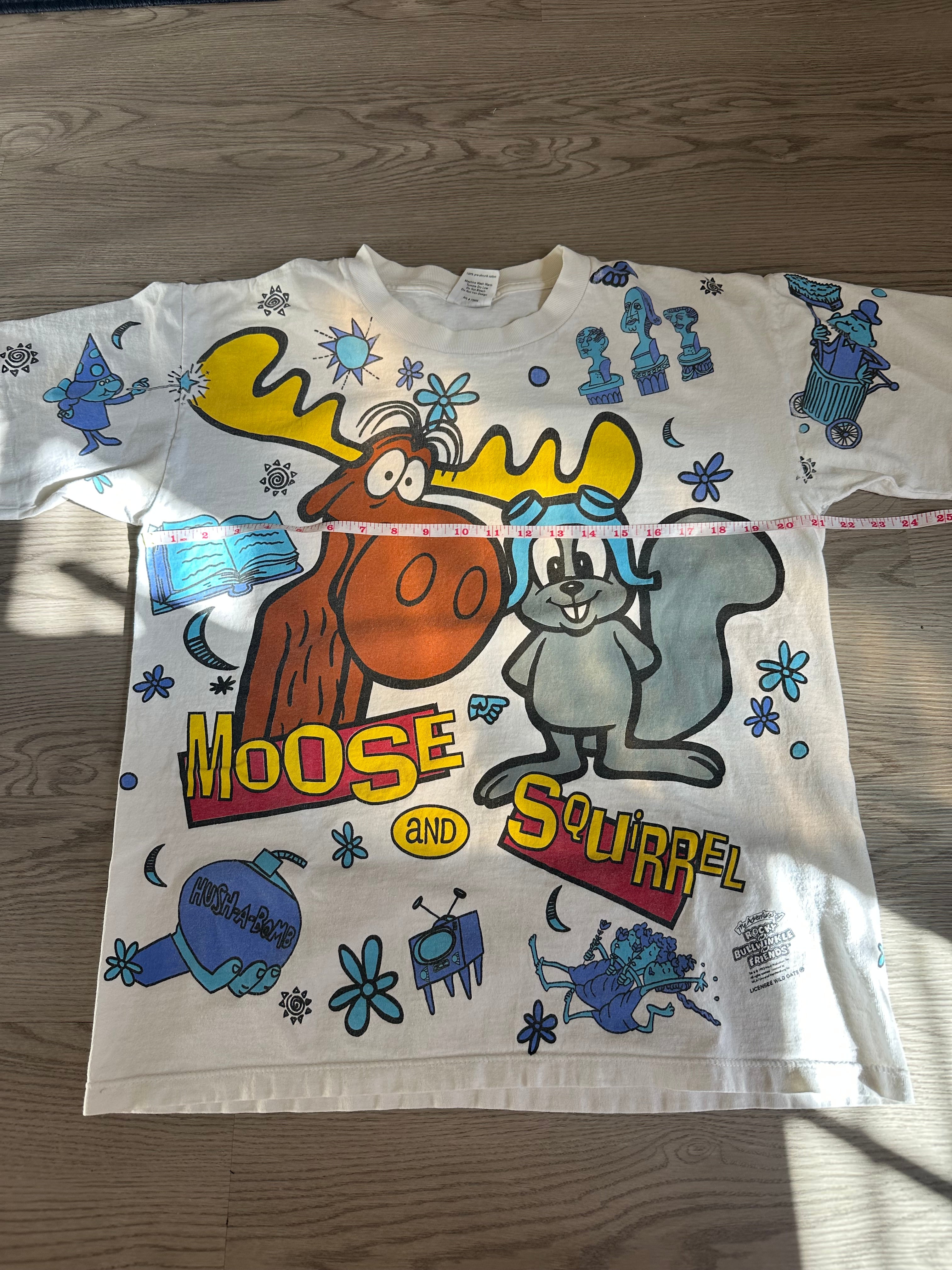 Vintage 1990s Rocky And Bullwinkle And Friends Show AOP T-shirt Wild Oats XL