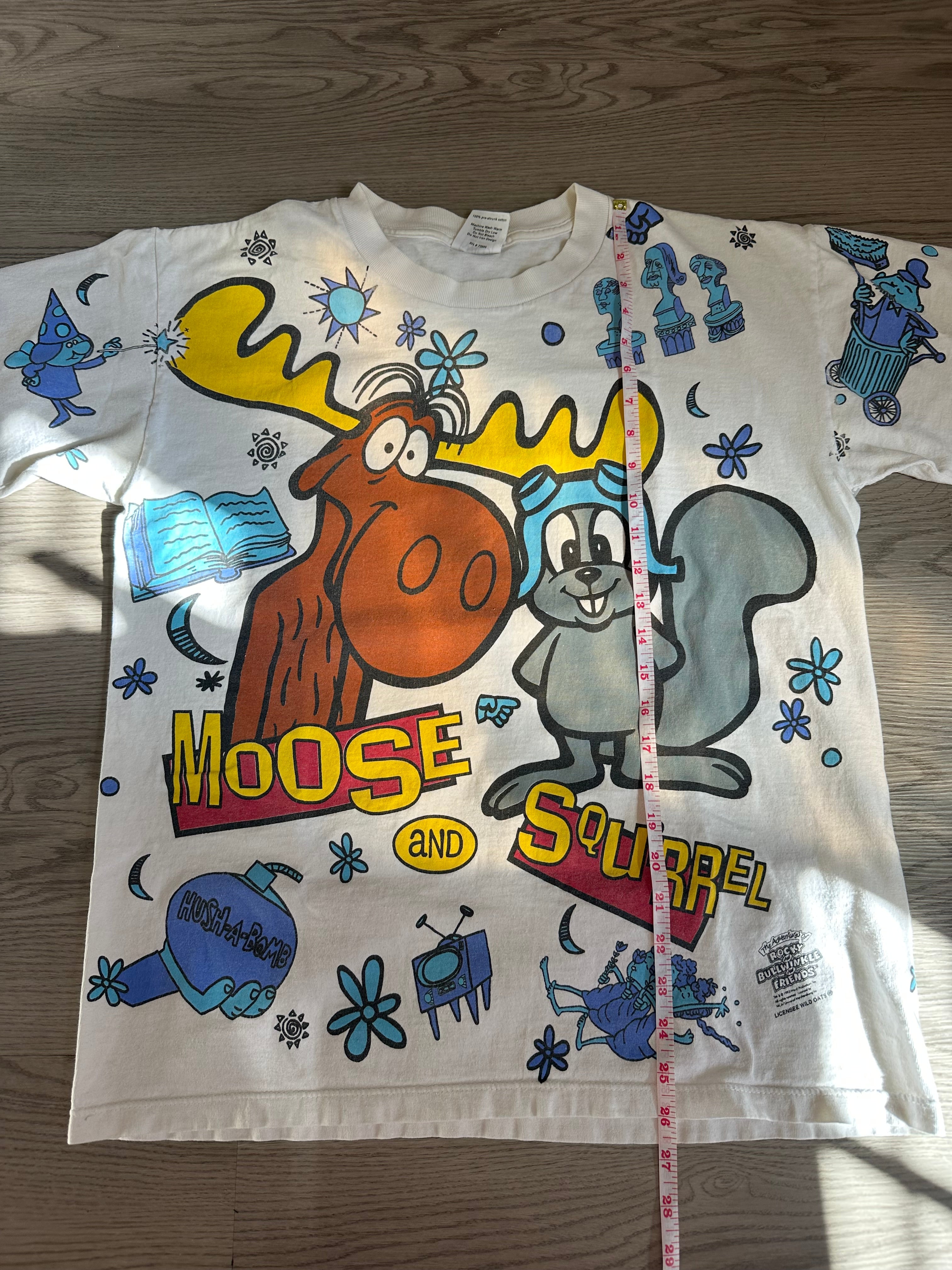 Vintage 1990s Rocky And Bullwinkle And Friends Show AOP T-shirt Wild Oats XL