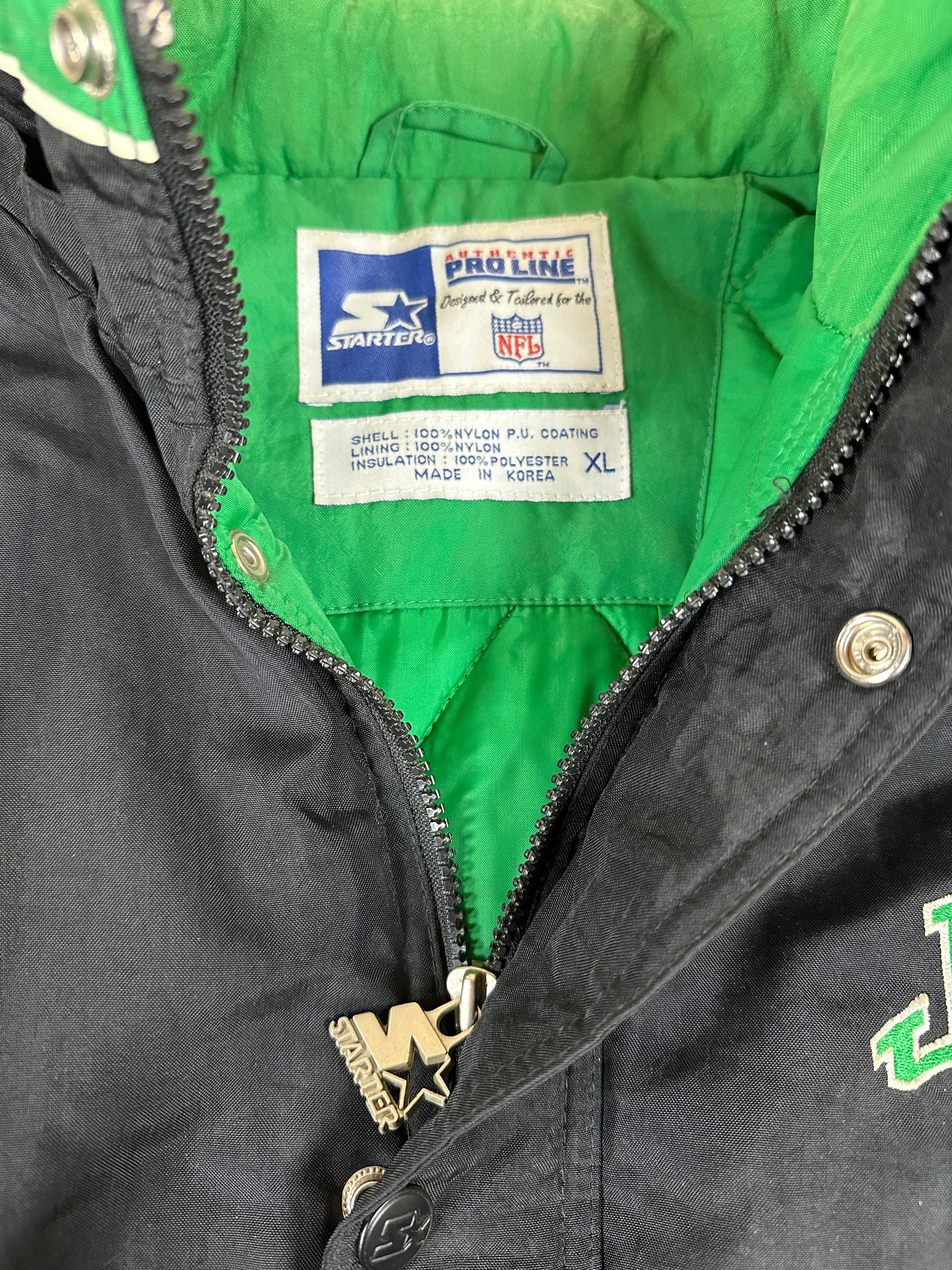 Vintage 90s Starter New York Jets Full Zip Puffer Jacket XL NFL Pro Line Black