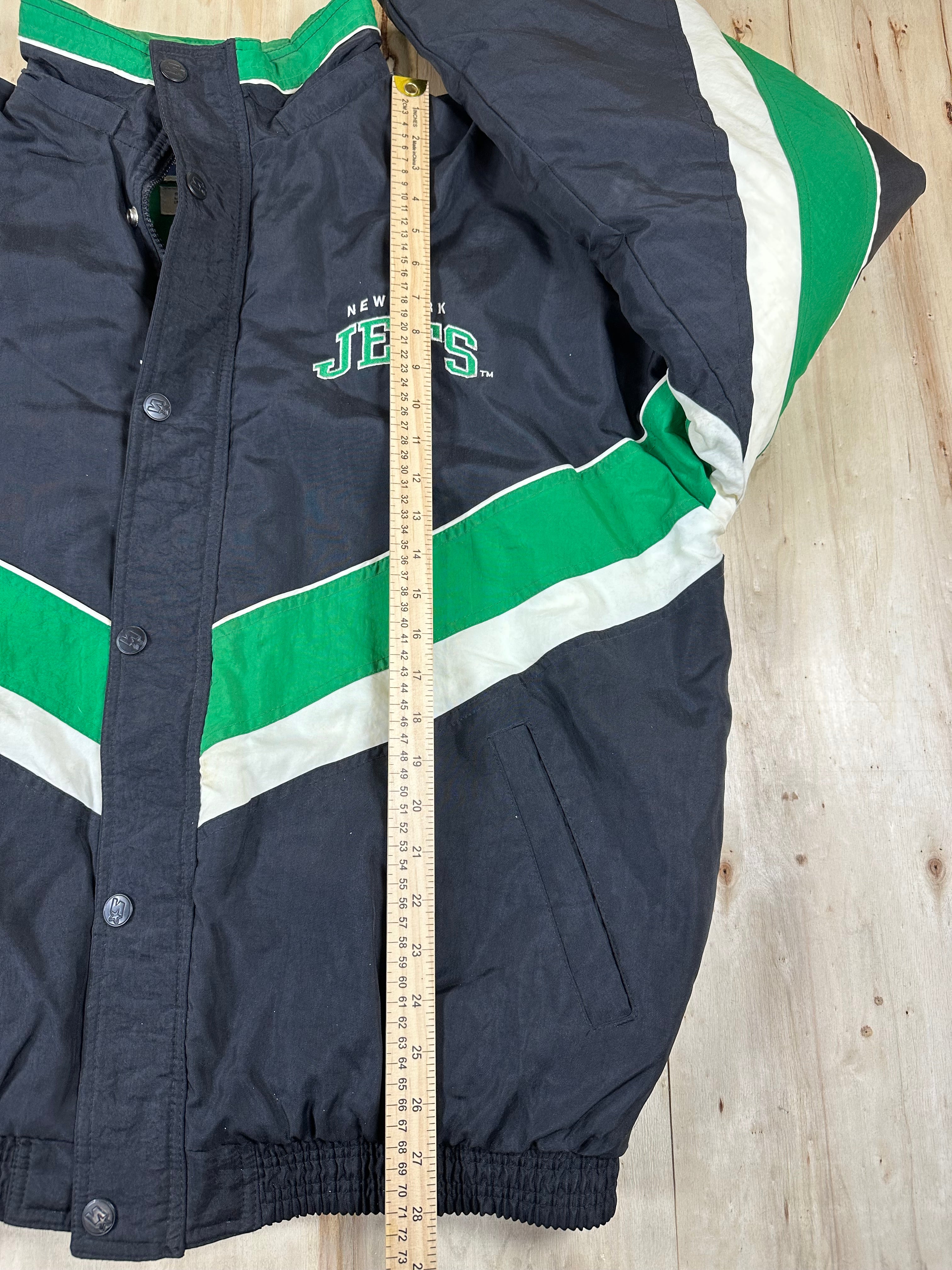 Vintage 90s Starter New York Jets Full Zip Puffer Jacket XL NFL Pro Line Black