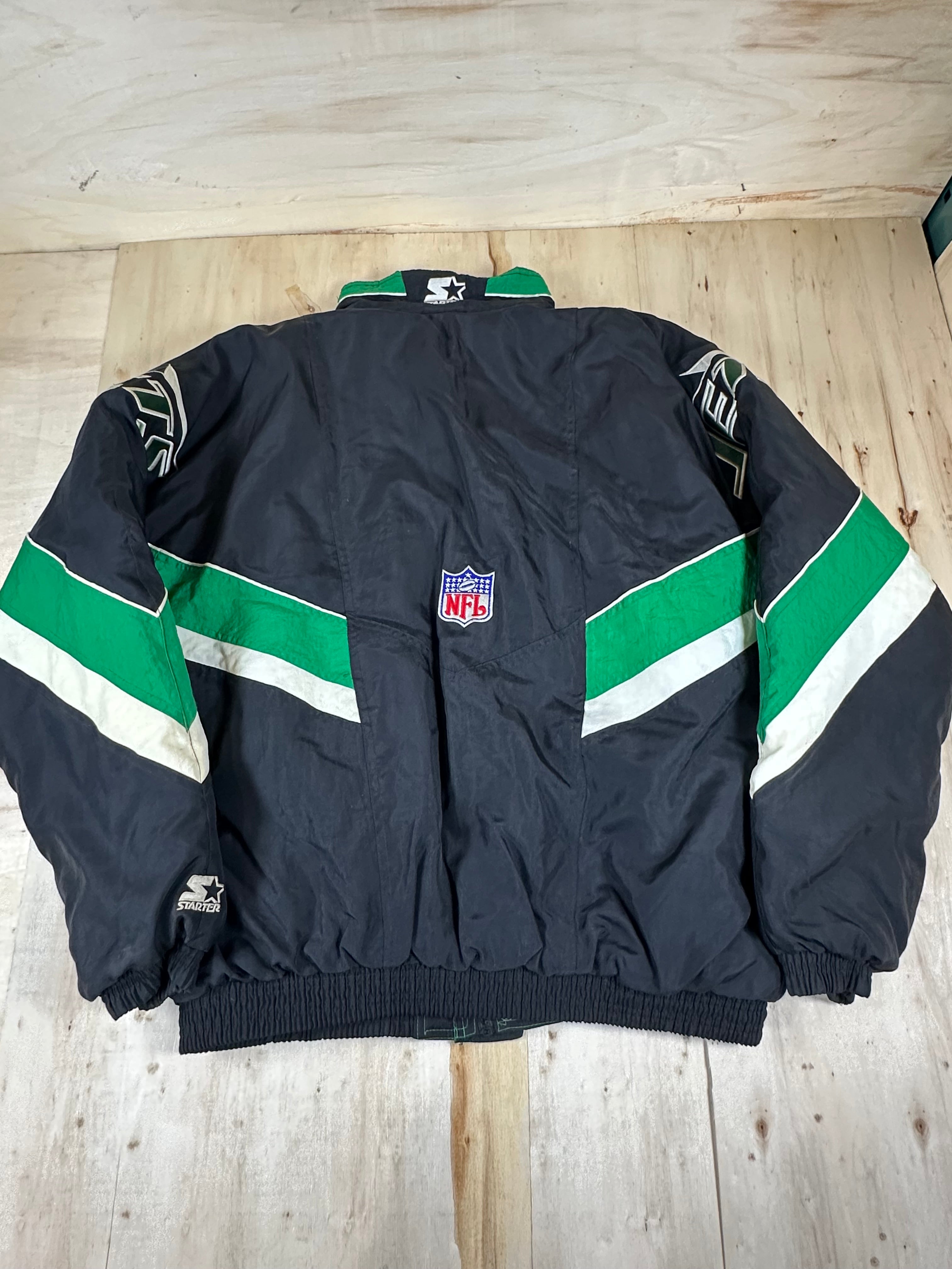 Vintage 90s Starter New York Jets Full Zip Puffer Jacket XL NFL Pro Line Black