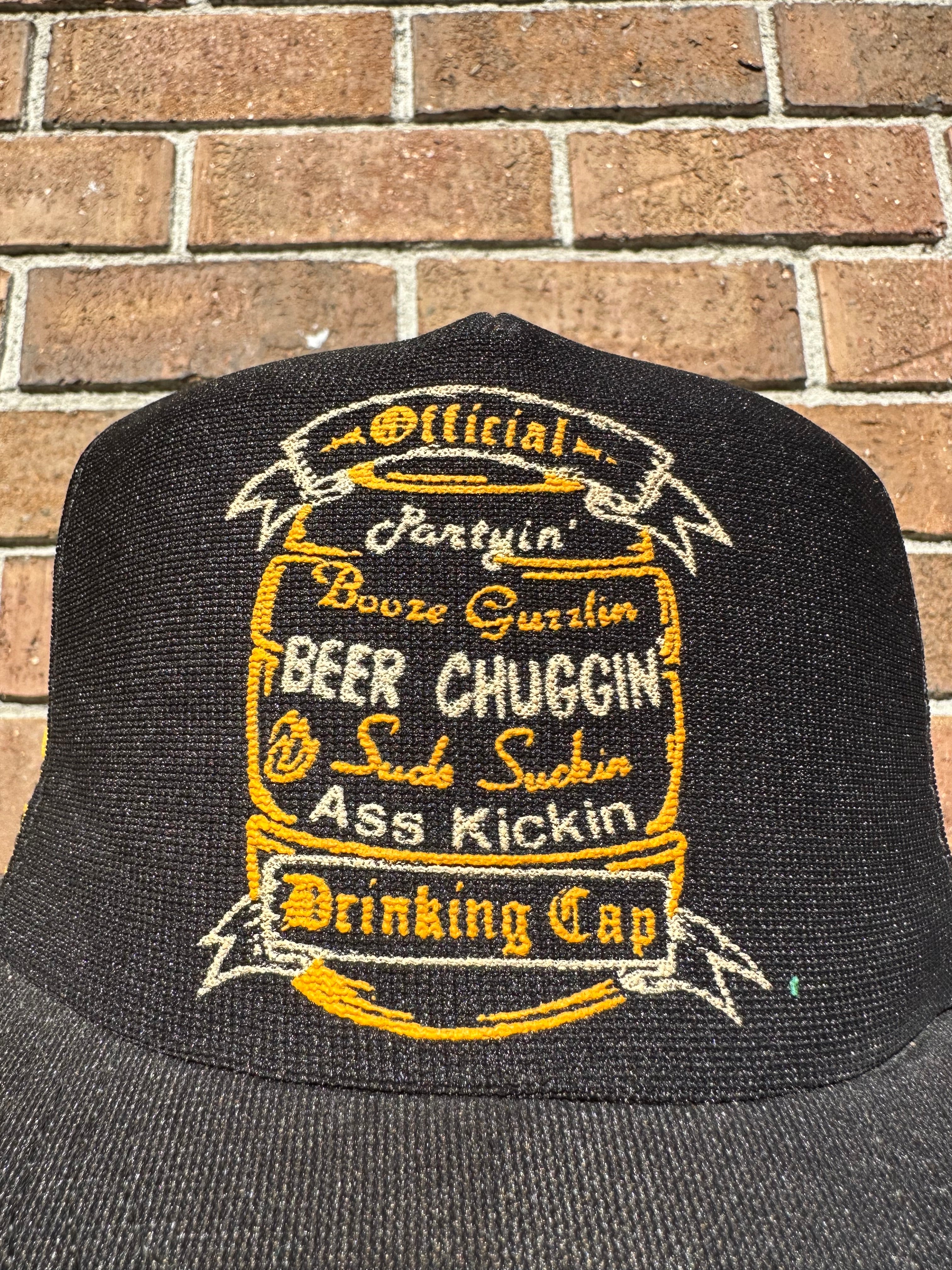 Three Stripes Hat Partying Beer Chugging Butt Kicking Vintage SnapBack Trucker
