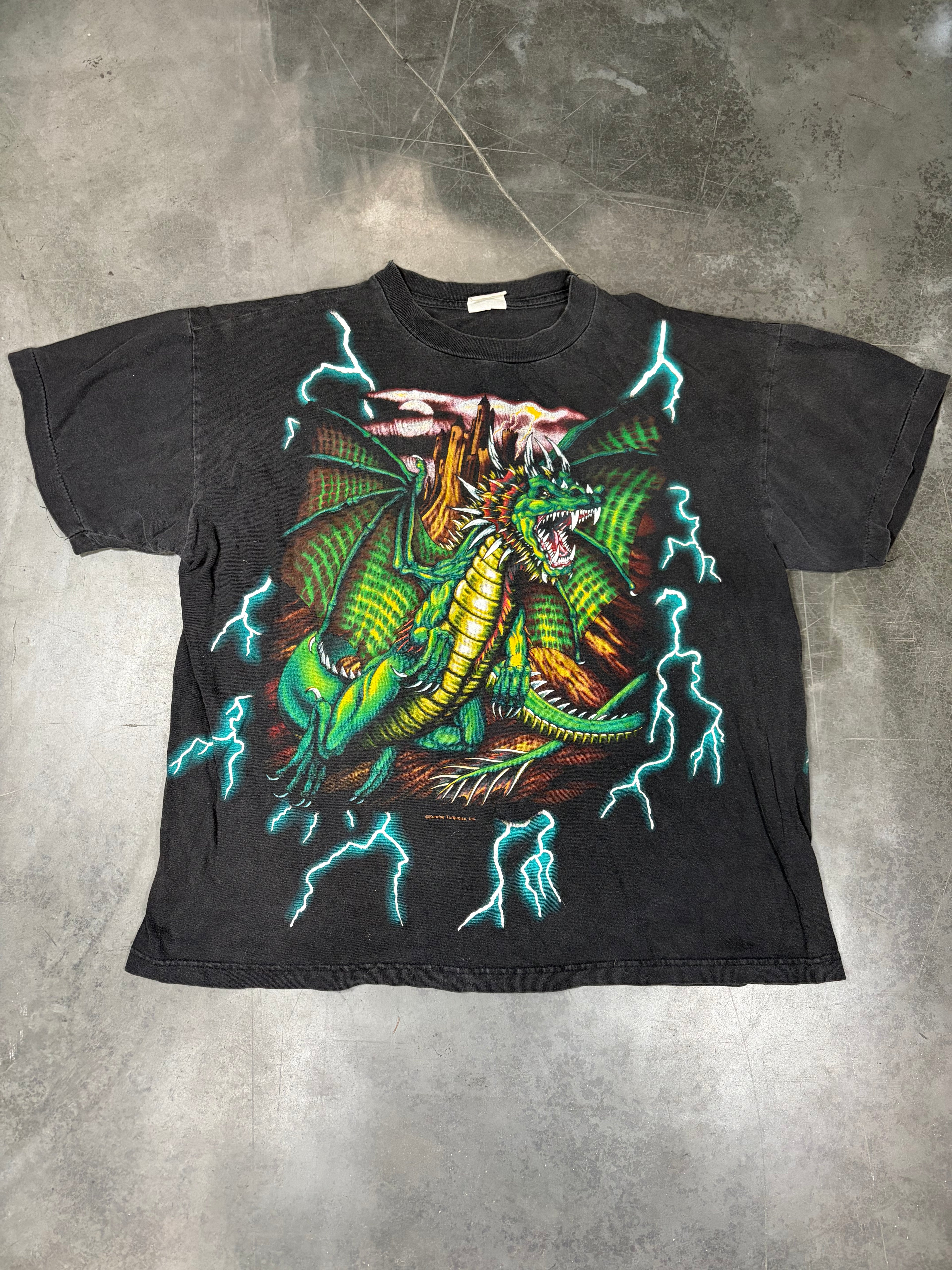 American Thunder Dragon Lighting Black Vintage Biker Shirt 1990s