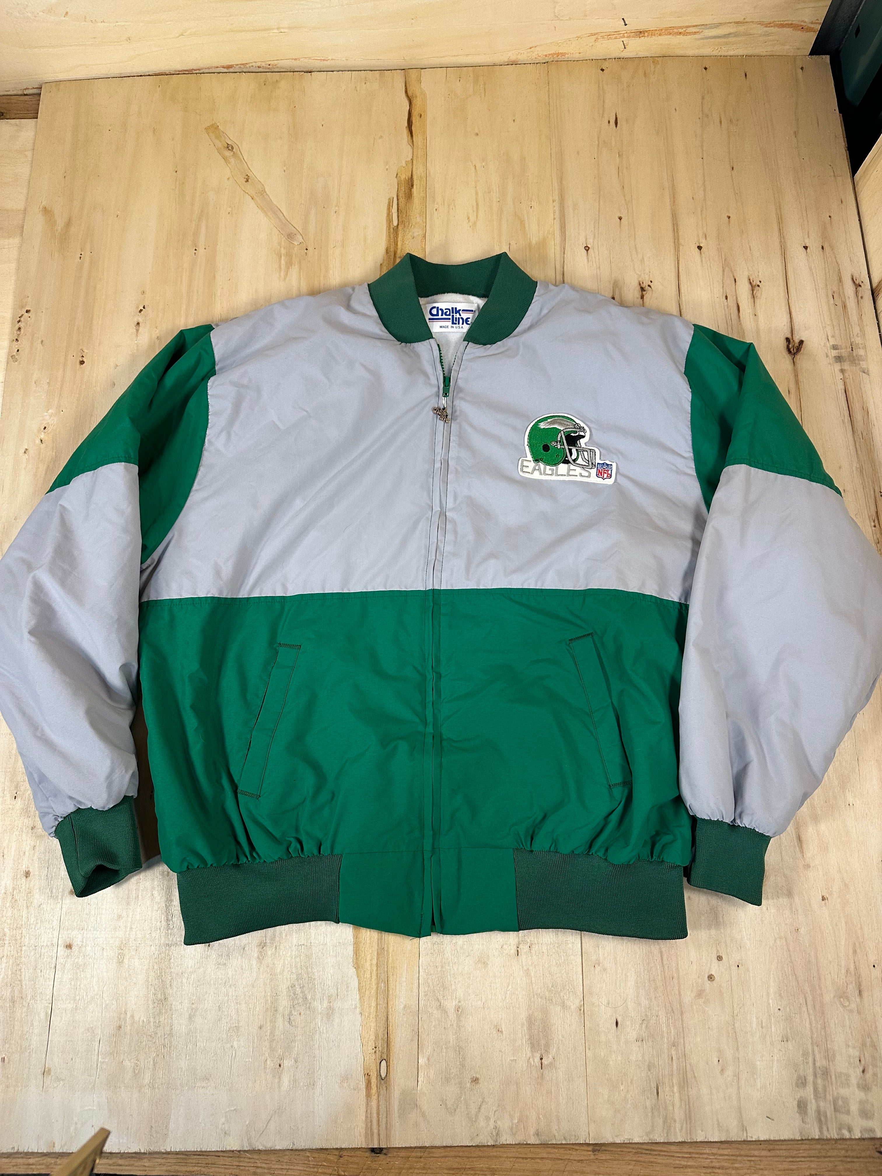 Philadelphia Eagles Vintage Chalk Line NFL Bomber Jacket Size XL Made In USA