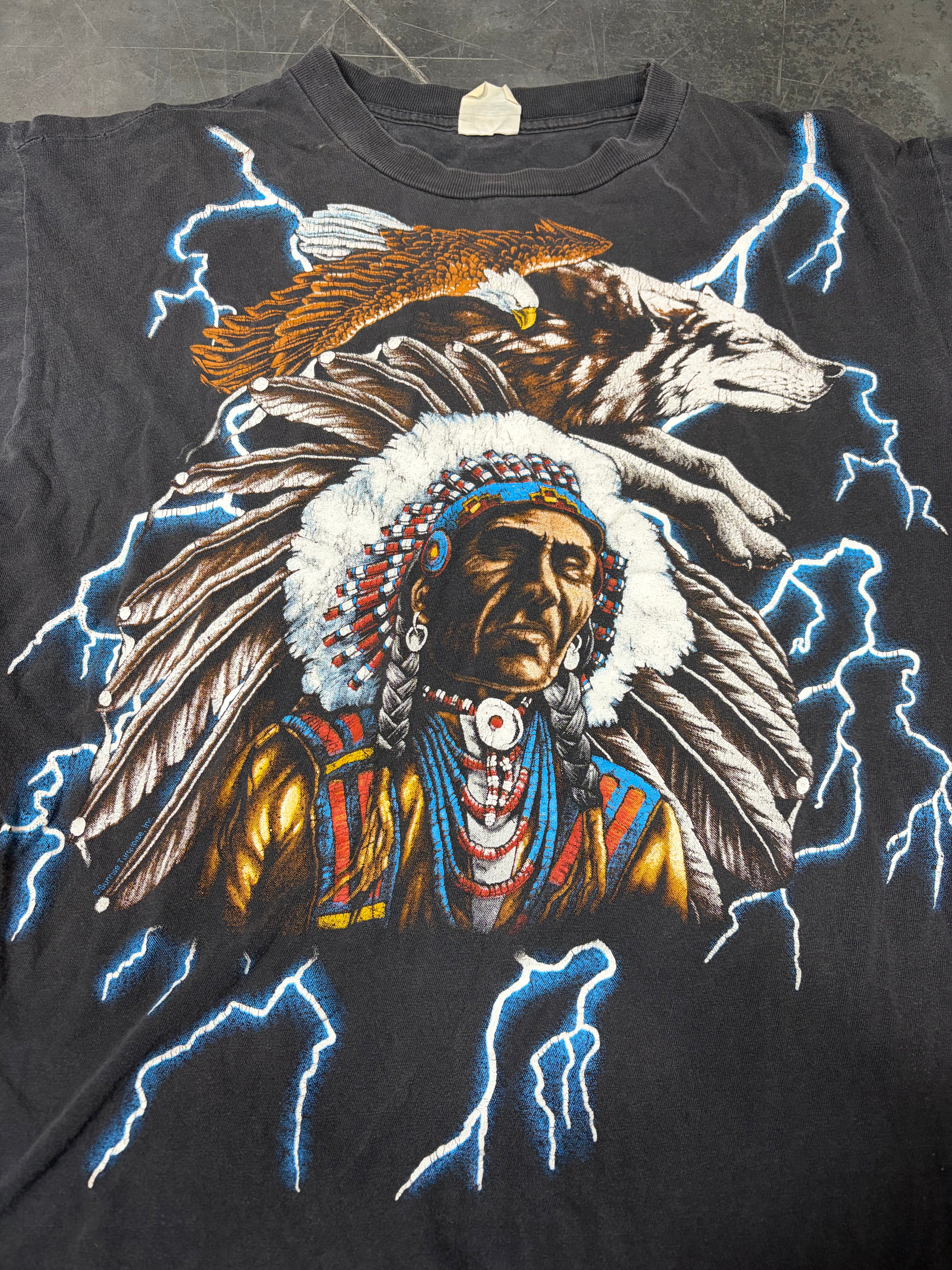 American Thunder Indian Chief Native American/ Wolf/Eagle Vintage Shirt