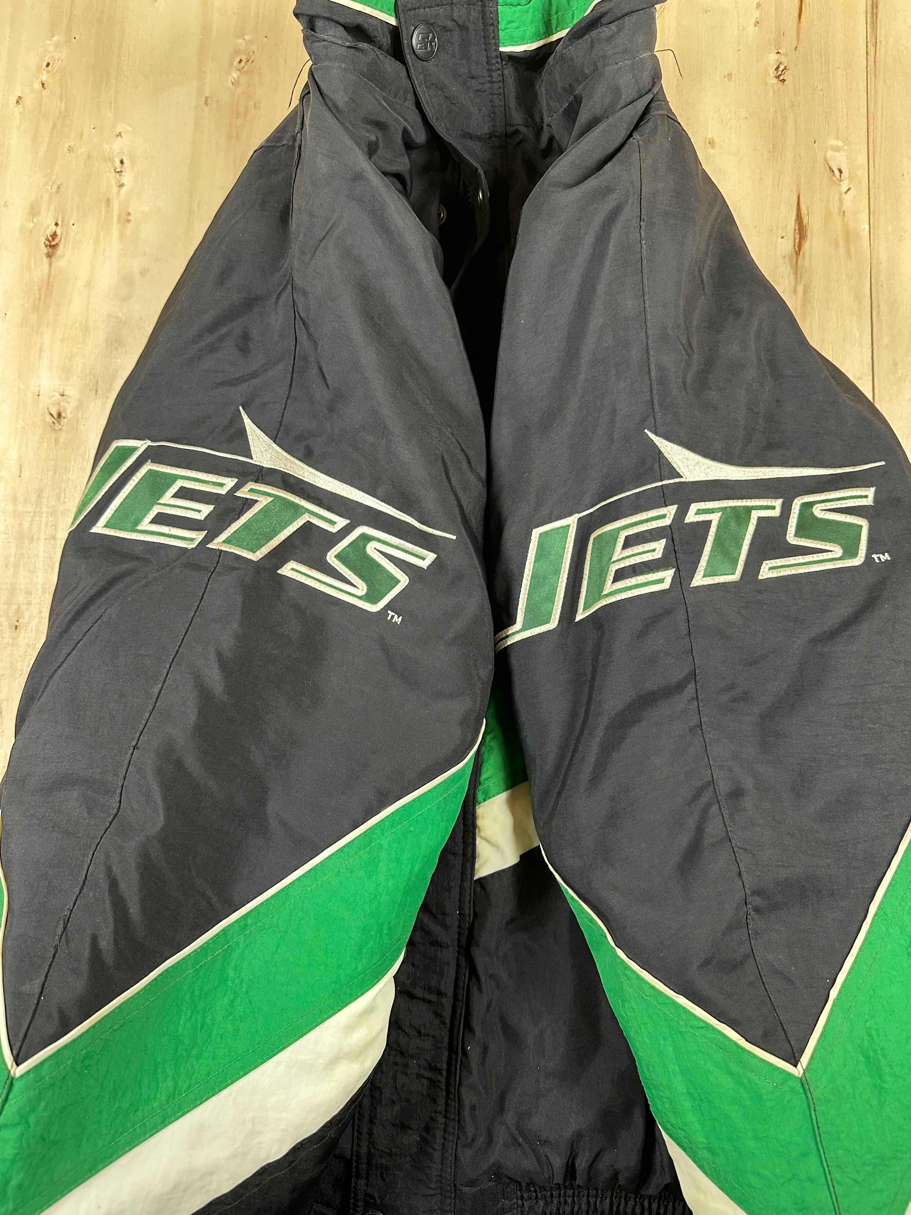 Vintage 90s Starter New York Jets Full Zip Puffer Jacket XL NFL Pro Line Black