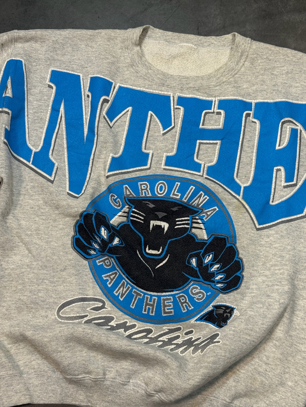 Carolina Panthers Crossbody Spell Out Vintage Crewneck