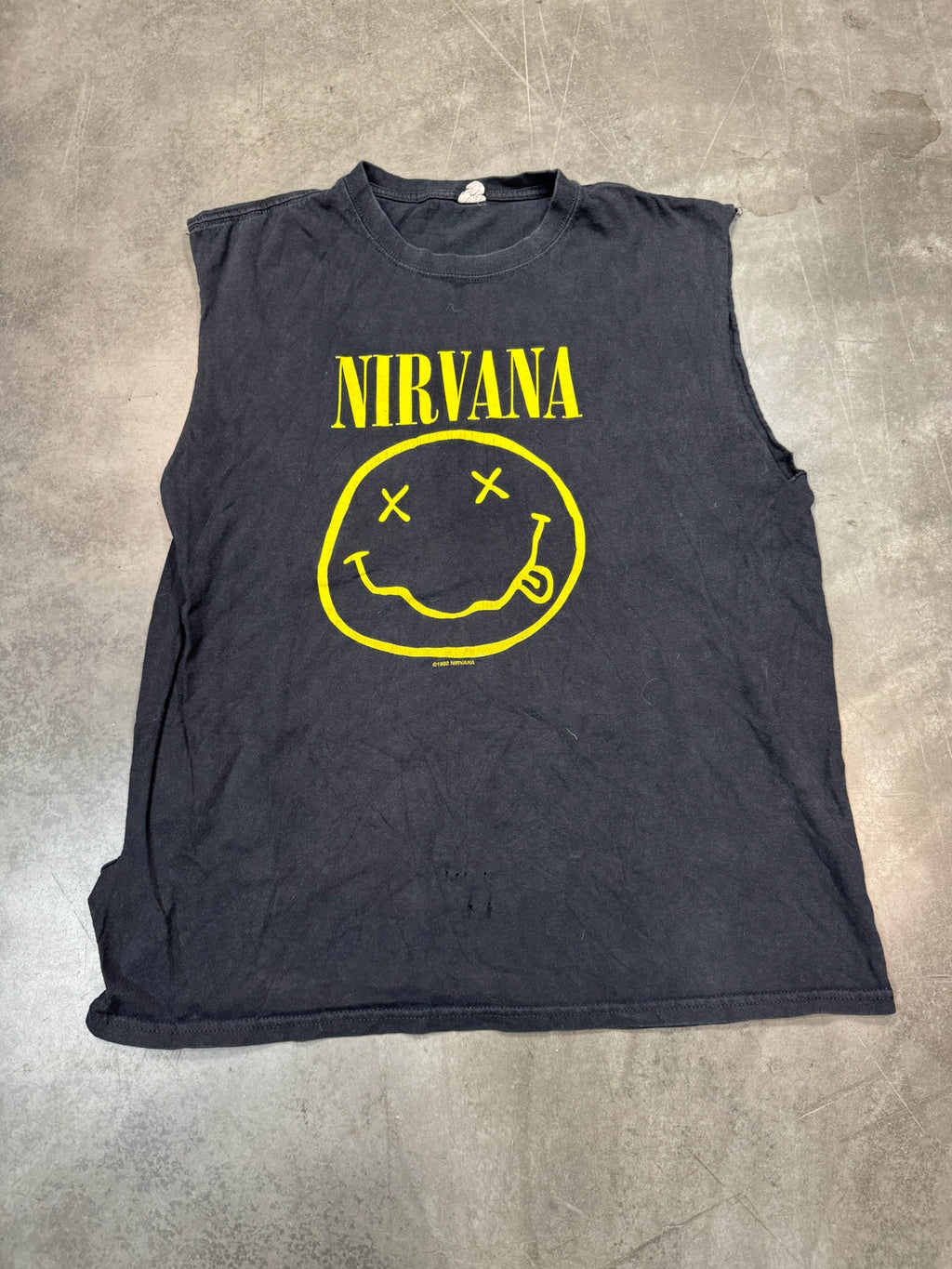 1992 Nirvana Kurt Cobain Smiley Face Vintage Faded and Thrashed Shirt