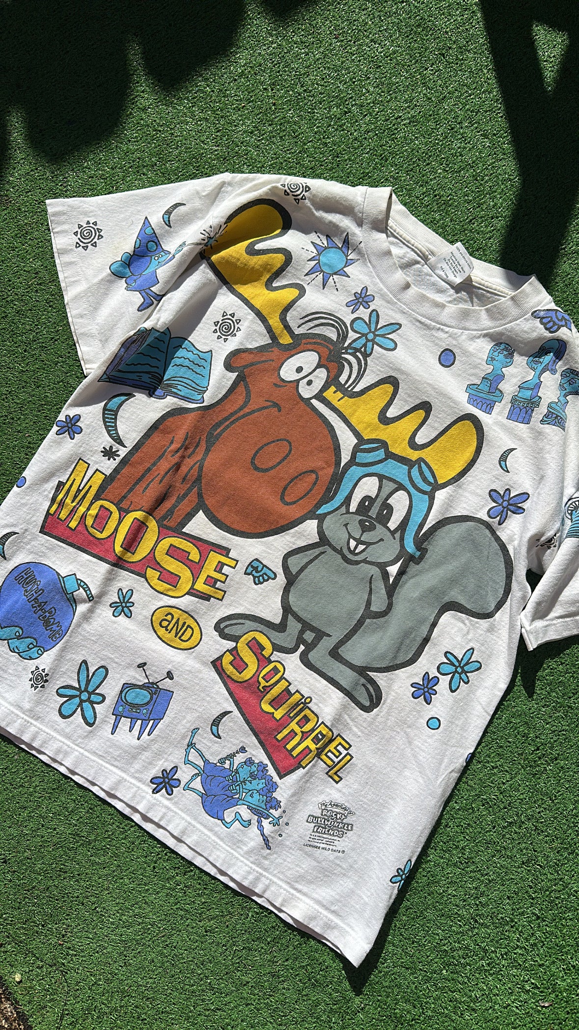 Vintage 1990s Rocky And Bullwinkle And Friends Show AOP T-shirt Wild Oats XL