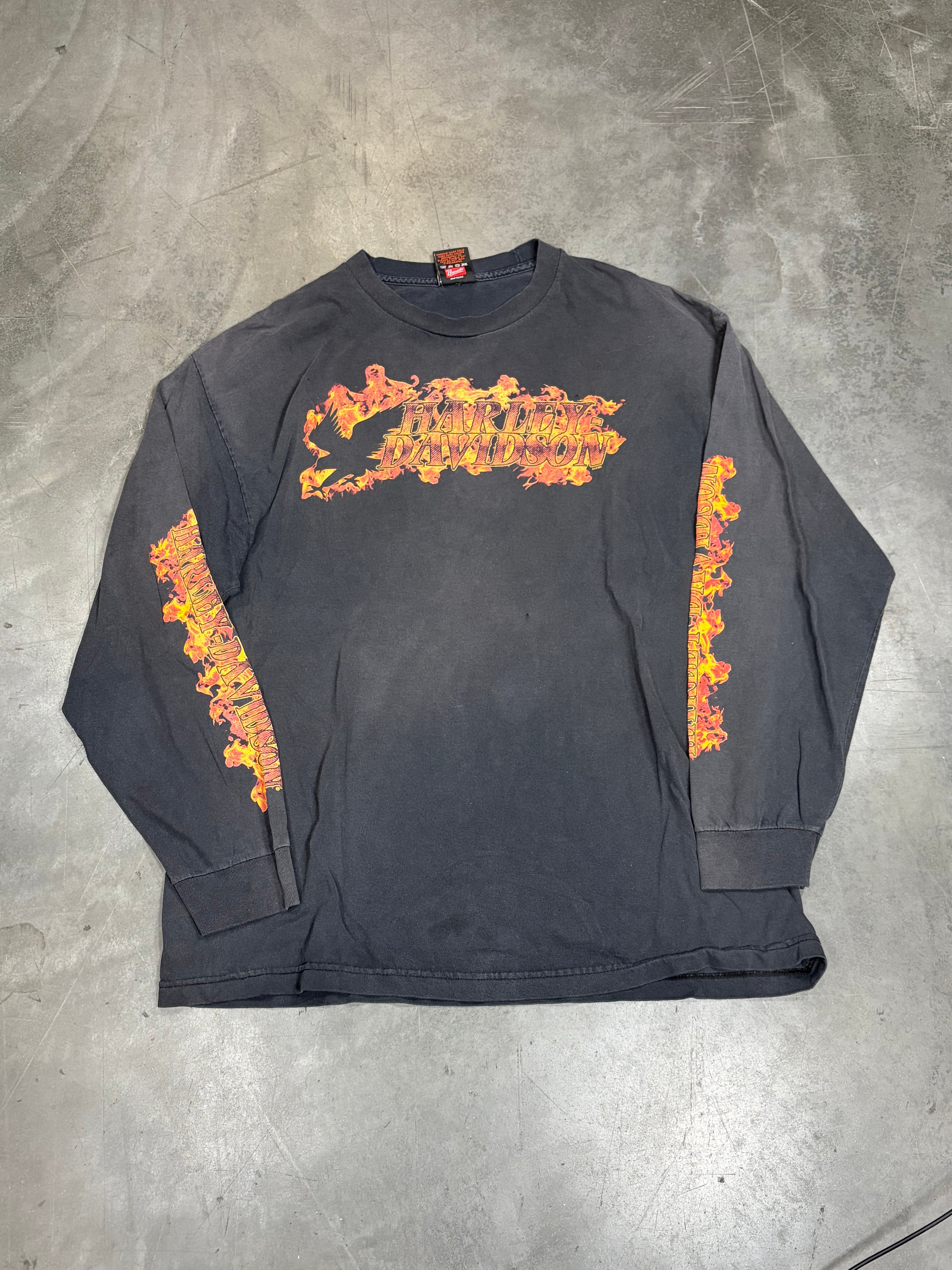 Flame Sleeve Hits Harley Davidson Vintage Long Sleeve Shirt