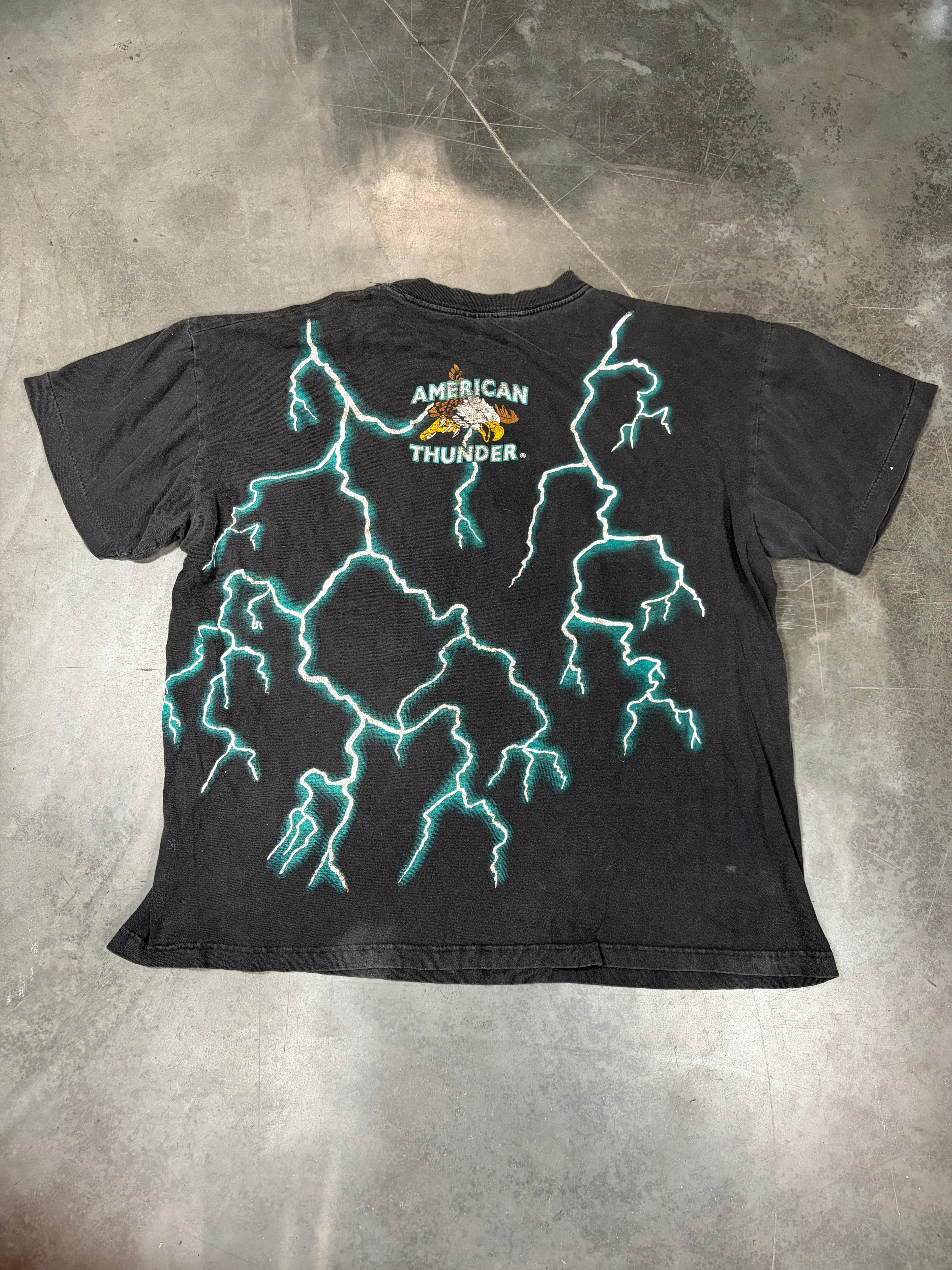 American Thunder Dragon Lighting Black Vintage Biker Shirt 1990s