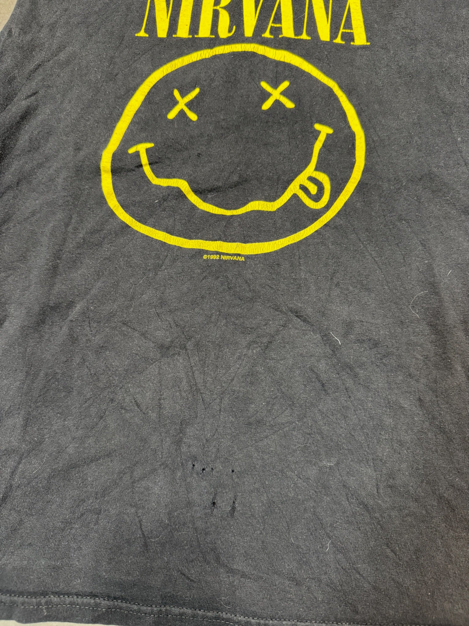 1992 Nirvana Kurt Cobain Smiley Face Vintage Faded and Thrashed Shirt