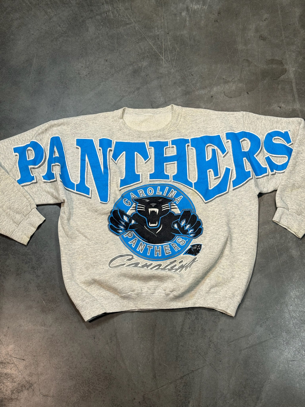 Carolina Panthers Crossbody Spell Out Vintage Crewneck