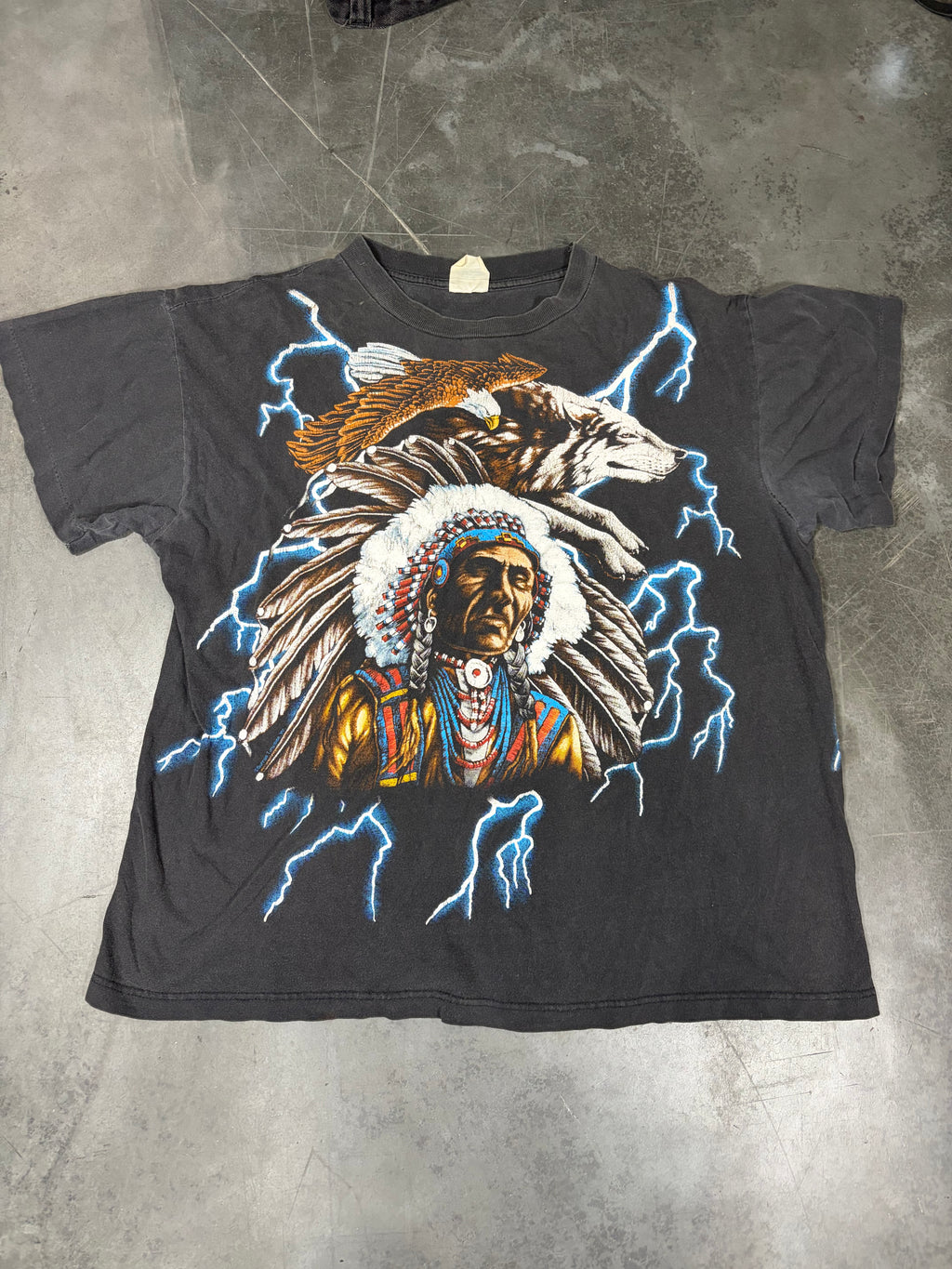 American Thunder Indian Chief Native American/ Wolf/Eagle Vintage Shirt