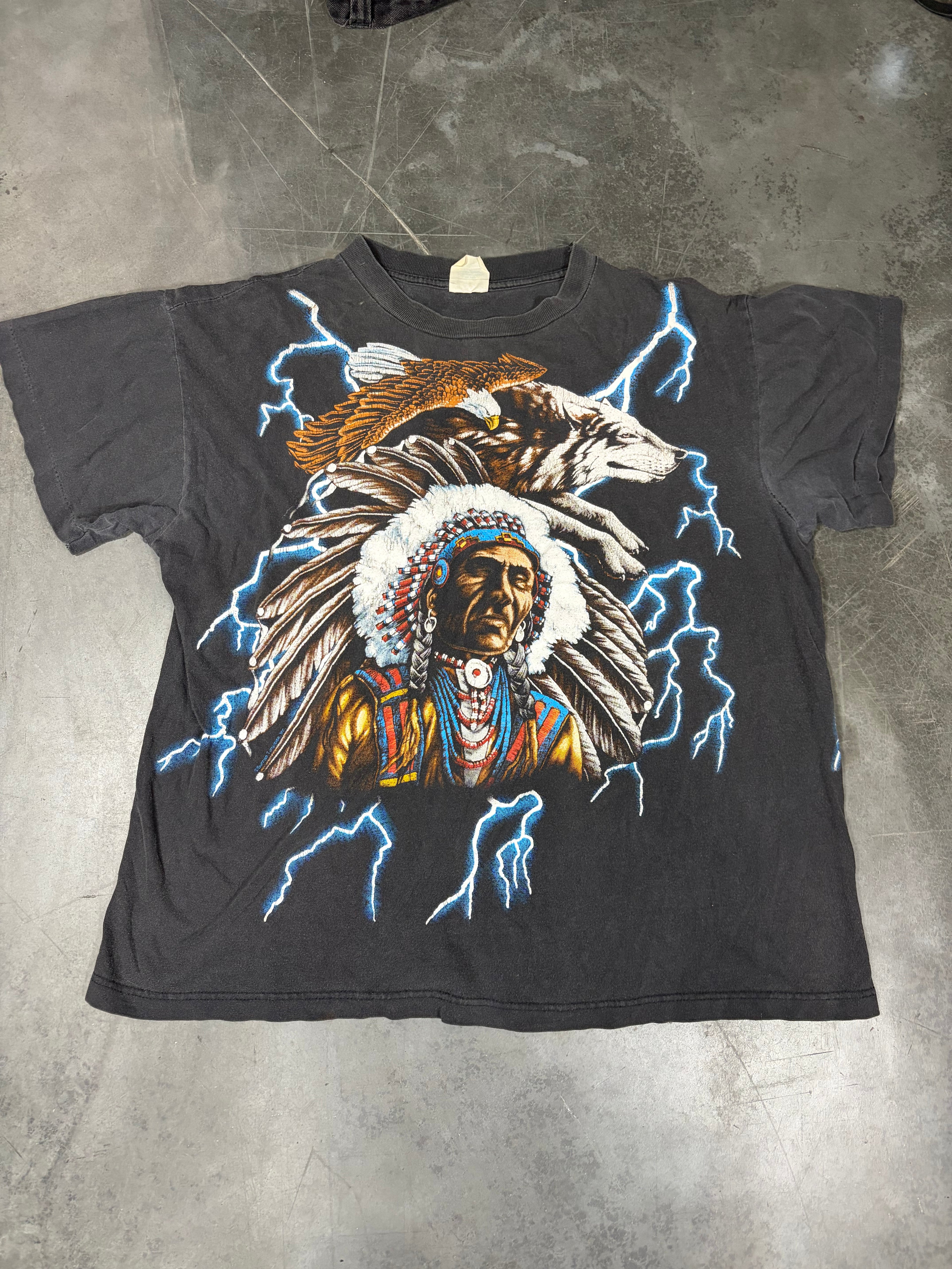 American Thunder Indian Chief Native American/ Wolf/Eagle Vintage Shirt