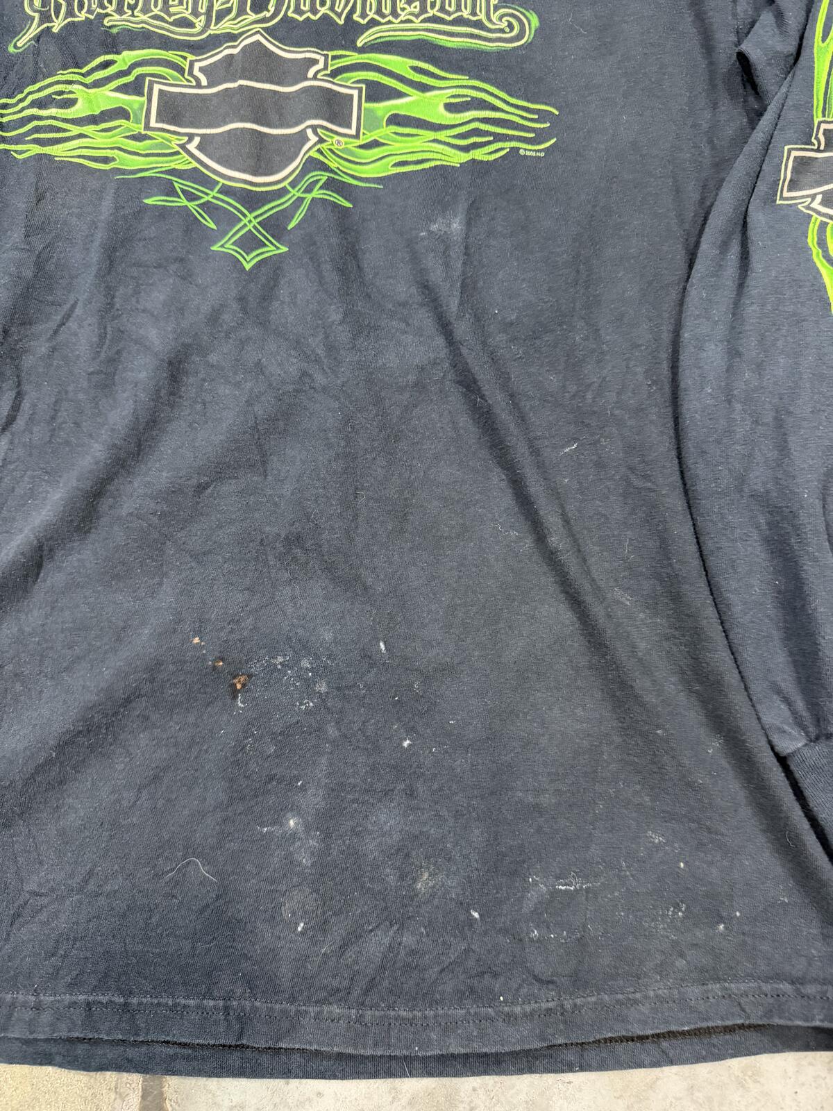 Harley Davidson Long Sleeve Green Flames 00s Vintage Shirt